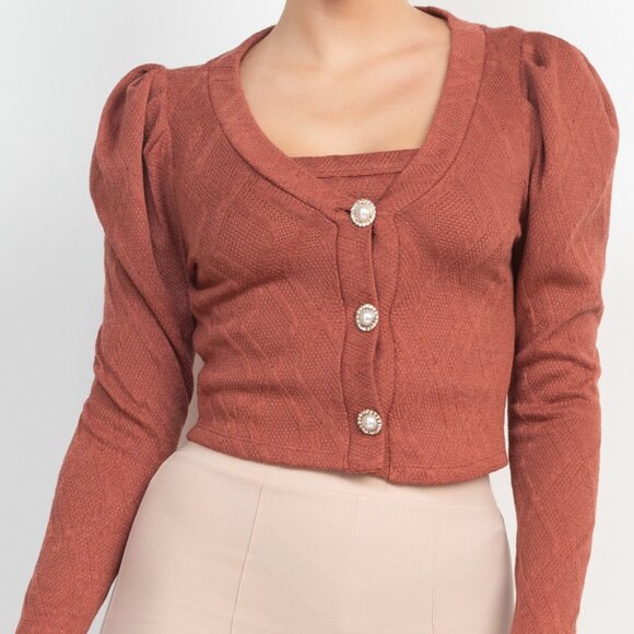 Geometric Cami Puff Sleeves Blazer Top Set - Picture 4 of 5